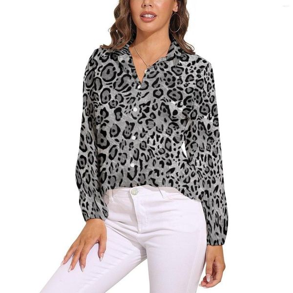 Camicette da donna Camicetta in pelle di animale ghepardo Elegante stampa leopardata monocromatica Camicie streetwear a maniche lunghe da donna alla moda Top oversize