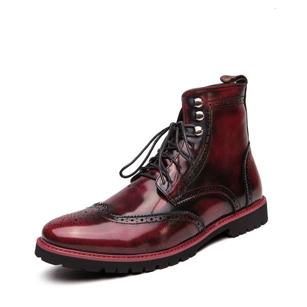 Stiefel Männer Retro Persönlichkeit Rot Blau Bequem Schnüren Leder Mode Schuhe Mann Langlebige Außensohle Casual Größe 38 48 230830