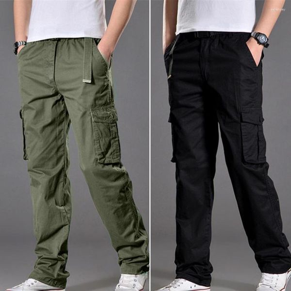 Pantalones para hombres Cintura elástica Pierna ancha recta Hombre Multi bolsillos Mid-Rise Hombres Cargo para escalada de montaña Pantalones de otoño