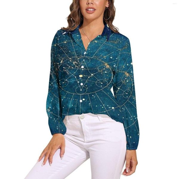 Blusas femininas mapa estrela luzes da cidade a linha vestido blusa legal personalizado feminino rua moda camisa outono manga longa oversize topos