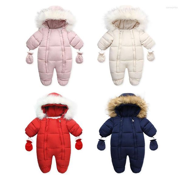 Daunenmantel Baby Mädchen Winter Warm Schnee Tragen Footies Strampler 6-24M Kleinkind Kleinkind Casual Langarm Mit Kapuze Parkas Overalls Outfits 2023