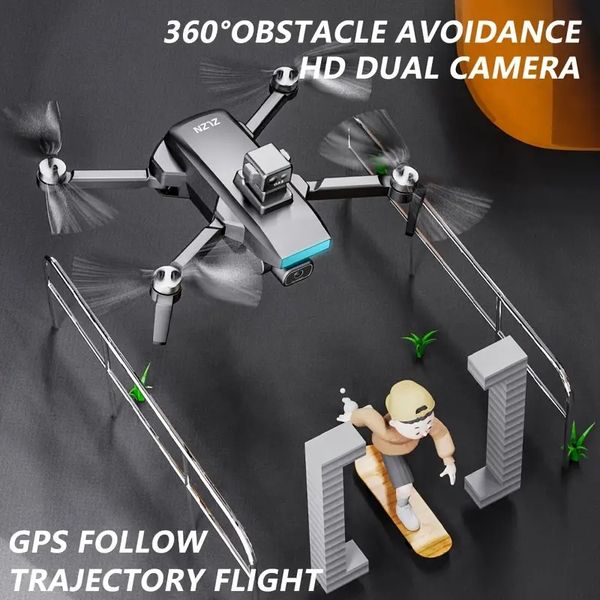 Drone com prevenção de obstáculos em 360°, câmera dupla HD, retorno inteligente, transmissão em tempo real, voo de trajetória, posicionamento de fluxo óptico, motor sem escova
