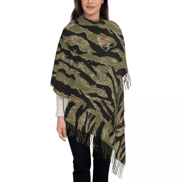 Lenços femininos grande tigre listra camo cachecóis mulheres inverno macio quente borla xale envolve militar tático camuflagem cachecol 230831