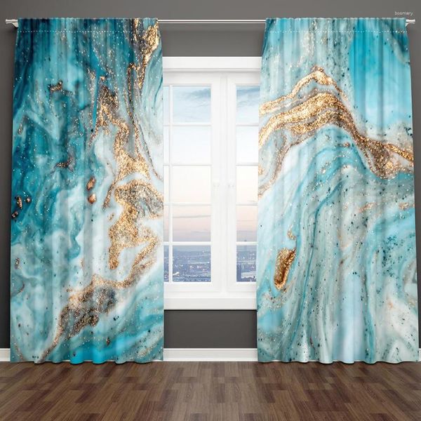 Vorhang 3D-Druck Ombre Schwarz Blau Textur Marmor Abstrakt 2 Stück Dünn Drapieren Fenster Für Wohnzimmer Schlafzimmer Dekor