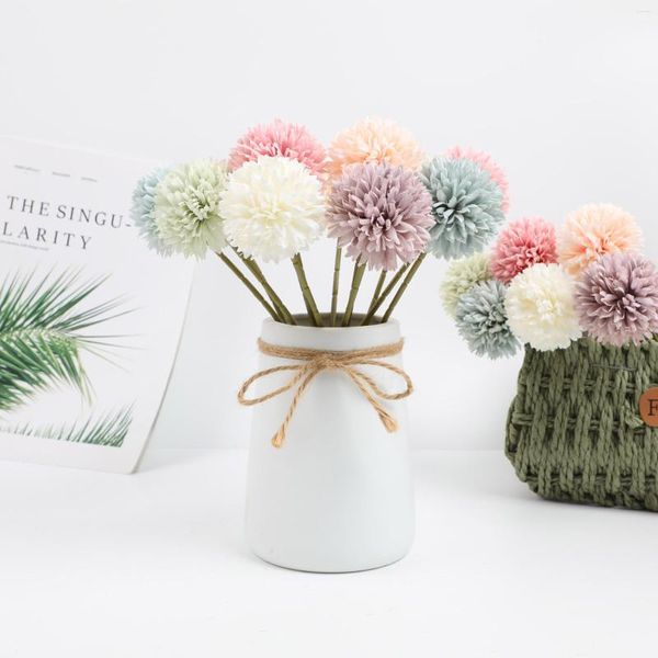 Flores decorativas 6 pacote artificial falso flor plantas de seda crisântemo bola hortênsia dandelion arranjo buquê de casamento decoração