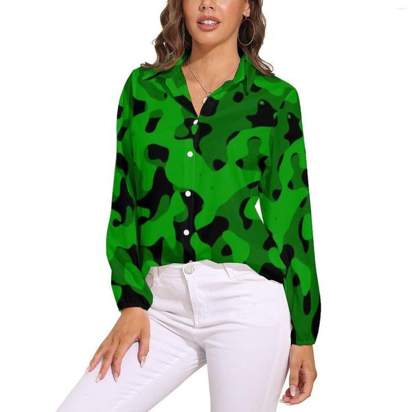 Blusas femininas camuflagem verde blusa manga longa design abstrato impressão estilo rua camisa oversized roupas presente de aniversário