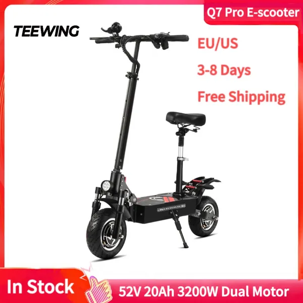 TeeWing Q7 Pro Smart Electric Scooter складной 40 миль Kick Scooter 3200W Батарея 52 В 20AH складной складной скутер с 10 -дюймовыми дорожными шинами