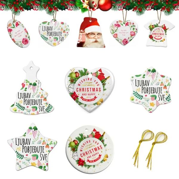Leere weiße Sublimations-Keramik-Anhänger, kreative Weihnachtsornamente, Wärmeübertragungsdruck, DIY-Keramik-Ornamente, Herz, rund, Weihnachten, Ddecor 831