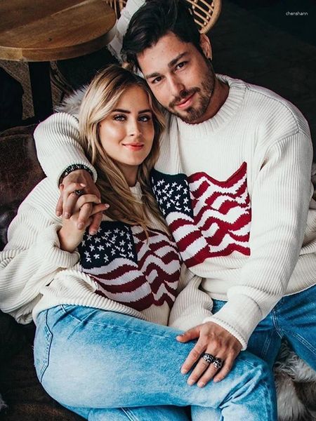 Kadın Sweaters Kadın Kirkover Sweater Kadınlar Nedensel Amerika Bayrak Yumuşak Top Sonbahar Kış Örgü Uzun Kollu Koreli Büyük Boy