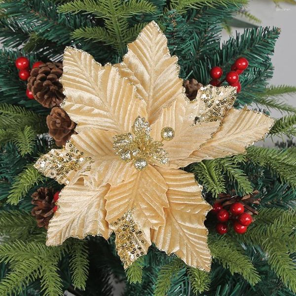 Flores decorativas de longa duração decoração do feriado festivo enfeites de árvore de natal artificial brilhante para decoração de casa natal