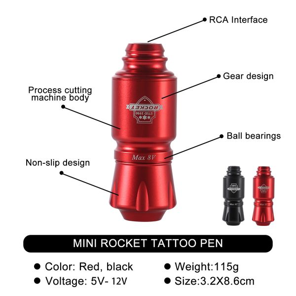 Máquina de tatuagem Máquina de tatuagem Mini Rocket Set Fonte de alimentação de tatuagem sem fio RCA Interface Profissional Rotary Tattoo Bateria Pen Gun Machine Ki 230831