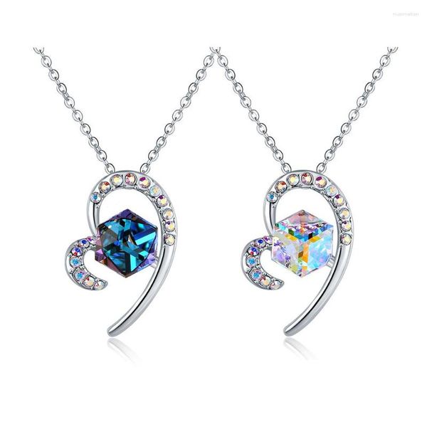 Anhänger Halsketten Herz Quadrat Fancy Stein Halskette Bunte Kristalle aus Österreich Silber Farbe Schmuck für Frauen Party