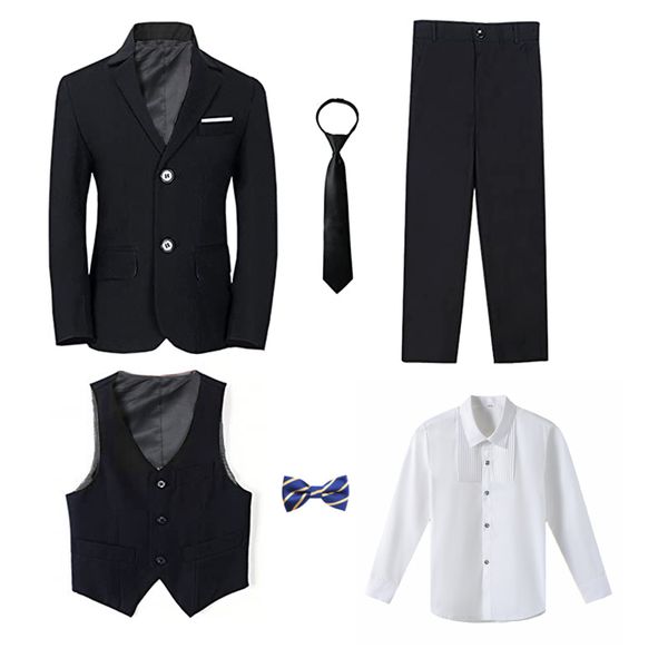 Suits Boy'un Smokin Resmi Mavi Mavi Siyah İnce Set Set Çocuk Düğünleri Doğum Günü Partisi Performans Büyük Çocuk Ceket Pantolon Bowtie 230830