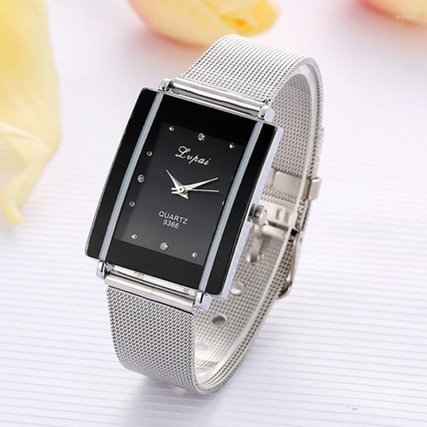Relógios de pulso mulheres pulseira relógio prata quadrado luxo liga de cristal lvpai marca moda homens quartzo dropshiping