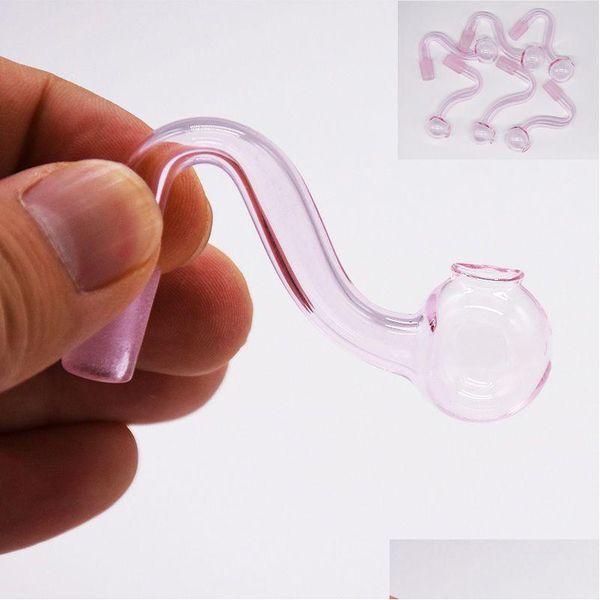 Rauchpfeifen 10 mm Außengelenk Rosa Glas Ölbrenner für Rigs Bongs Dicke Pyrex Tabak gebogene Schüssel Wasserpfeifen Adapter Rohr Nagel Brennen Smo Dhop3