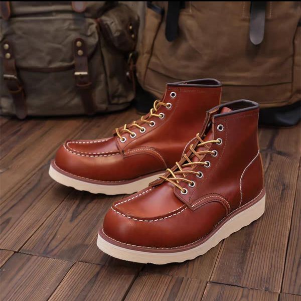 Botas 875 Vintage Britânico Homens Casual Ankle Cow Couro Sapatos Asas Tooling Handmade Outono Inverno Trabalho Motocicleta Vermelho 230831