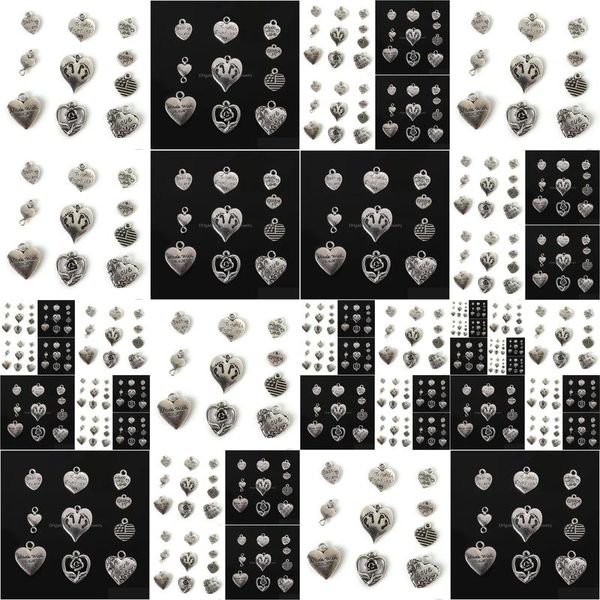 Charms Nuovo 117 pezzi misti tibetani placcati in argento cuore amore ciondolo pendente dichiarazione creazione di gioielli fai da te gioielli fatti a mano mix lotti goccia Del Dhvwd