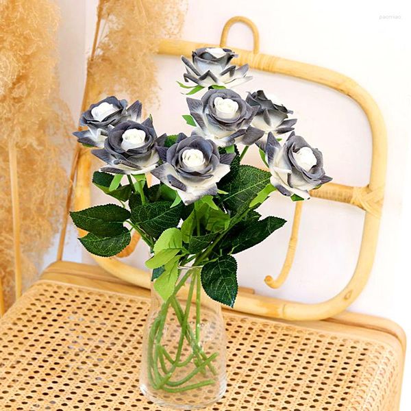 Dekoratif Çiçekler 2pcs Yapay Gül Simüle Simüle Siyah ve Mavi İpek Sahte Çiçek Diy Sevgililer Günü Düğün Partisi Ev Dekorasyonları