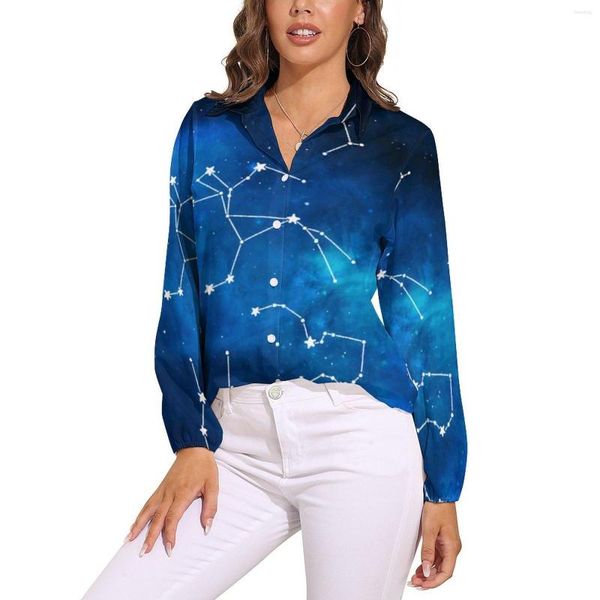 Camicette da donna Camicetta costellazione mappa del cielo Donna Galaxy Art Print Street Wear Camicie vintage a maniche lunghe larghe Design Top Big Size