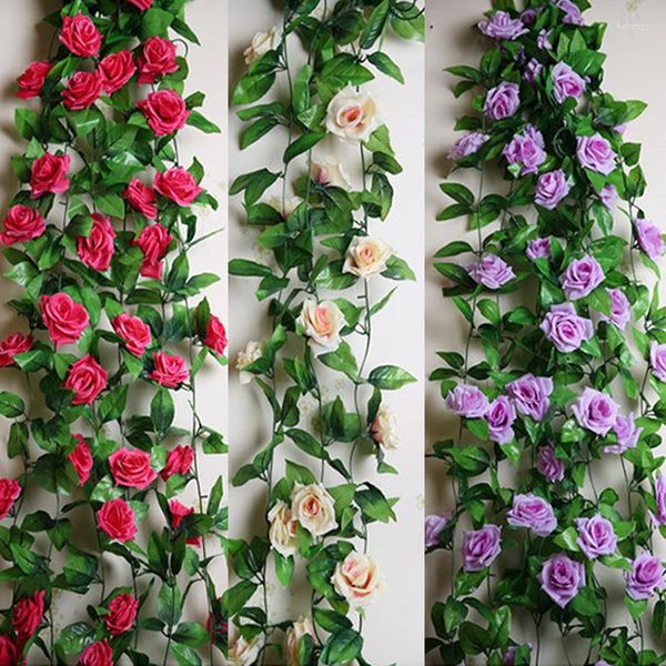 Fiori decorativi 2,3 m rosa rosso edera artificiale vite appesa ghirlanda festa di nozze decorazione della parete accessori per la decorazione della casa soggiorno