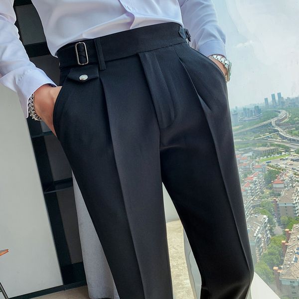 Herrenhose im britischen Stil, solide Anzughose mit hoher Taille, für Herren, Business-Formalkleidung, Qualität, schlank, lässig, Büro 230830