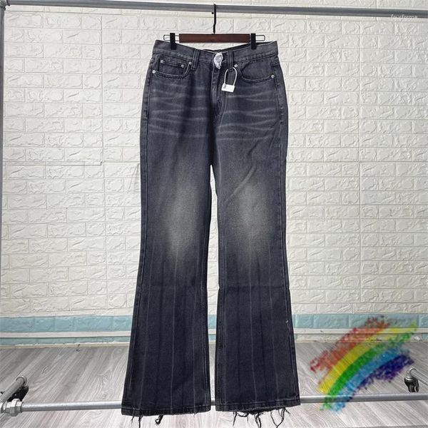 Jeans da uomo Flare danneggiati Nero Uomo Donna Pantaloni in denim oversize lavati di qualità