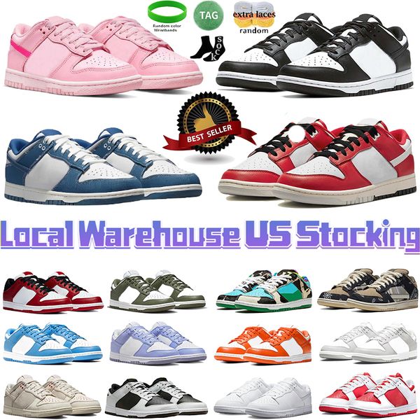 US Stocking Local Warehouse Herren-Casual-Designer-Schuhe, Weiß, Schwarz, Panda, OG-Schuh, Grau, Nebel, UNC, dreifach rosa, niedrige Sneakers, Herren-Damen-Plattform, Outdoor-Sport-Trainer