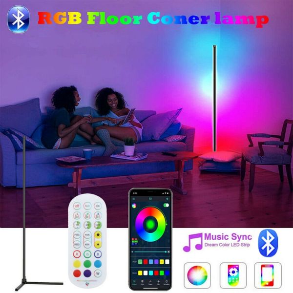 Lâmpada de chão de canto inteligente RGB luzes de canto com Bluetooth e controle remoto regulável lâmpada de pé para quarto sala de estar decoração moderna