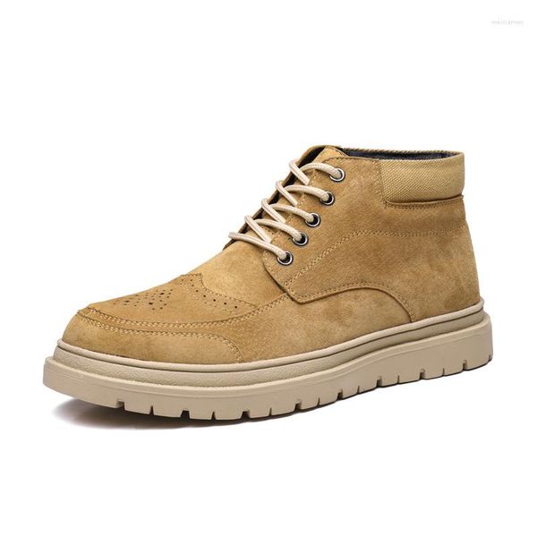 Botas masculinas médio topo curto britânico retro moda sapatos altos neve exército deserto ferramentas homens