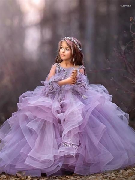 Abiti da ragazza Abito a fiori Abito da bambino in tulle per compleanno Abbigliamento per bambini per la festa di nozze Manica corta