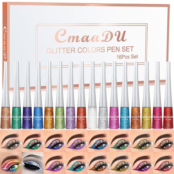 OmbrettoLiner Combinazione CmaaDu 16 coloriSet Glitter Liquid Eyeliner Impermeabile a lunga durata Liner Make Up Set Instrumentos De Maquillaje DC08 230830