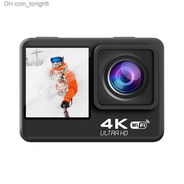 Videocamere WIFI Fotocamera sportiva Impermeabile 4K 60FPS Video digitale EIS Doppio schermo IPS Touch per immersioni Giri in moto Q230831