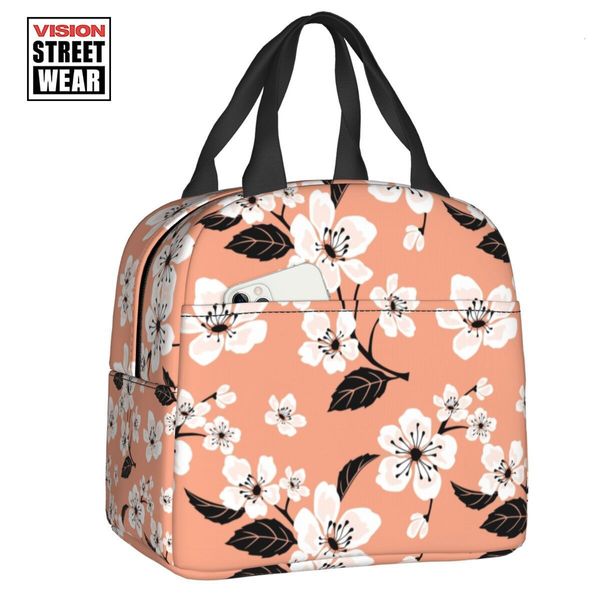 Pacotes de gelo Sacos isotérmicos 2023 Sakura Cherry Tree Flower Blooms Isolados Lunch Tote Bag Floral Resuable Cooler Thermal Food Box School 230830