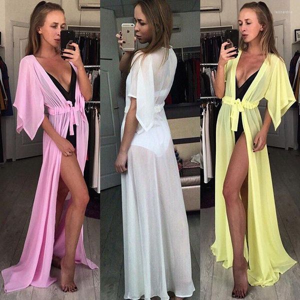 Damenbadebekleidung 2023 Frauen Sommer Strand Cover Up Solide Lange Bikini Tunika für Badeanzug Sarong Saidas Wear