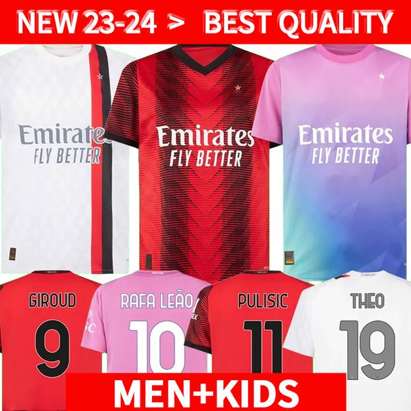 Pulisic 23 24 camisas de futebol GIROUD KOCHE AC KOCHE DE KETELAERE RAFA LEAO THEO camisa de futebol 2023 2024 MILANSs homens crianças kit meninos uniformes fora terceiro 3º