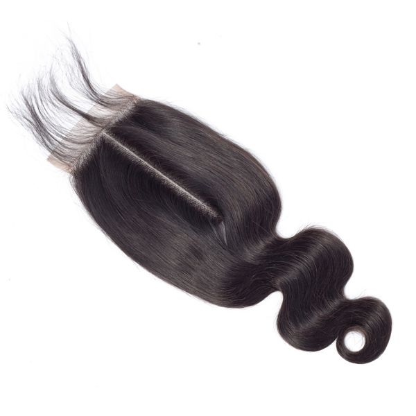 Cabelo virgem brasileiro 2X6 fechamento de renda parte do meio barato cor natural corpo ondulado fechamento superior produtos de cabelo 8-22 polegadas