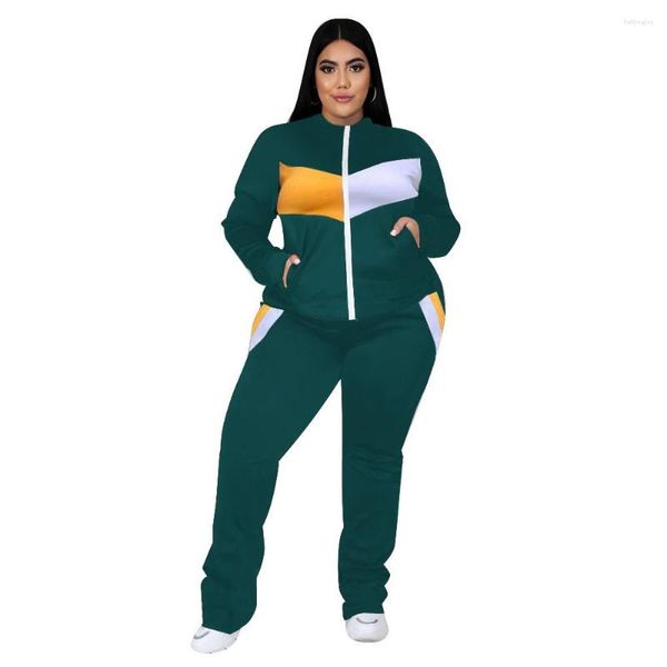 Tute Taglie forti Abbigliamento 3XL 4XL 5XL Commercio all'ingrosso 2023 Autunno Donna 2 Set due pezzi Ladies Sport Trendy Coat And Pant Suit Abbigliamento sportivo femminile