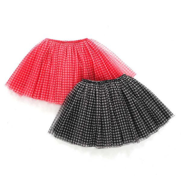 Saias garotas Tulle Salia Primavera e Autumn Style Four Seasons Red Red Black Grid All Match Mesh Lace Children's Tutu Skirt Skirt T230301