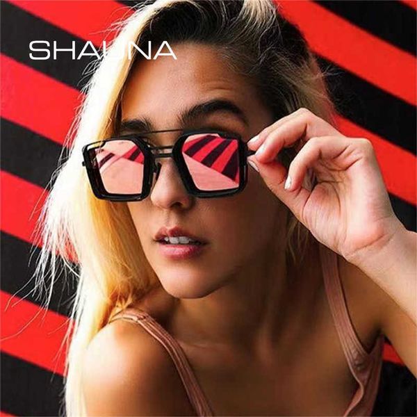 Occhiali da sole SHAUNA Retro Metal Steampunk Square Double Bridges Uomo Occhiali da sole Shades UV400 Gradient Mirror Donna Hollow Punk Occhiali da soleJ230301