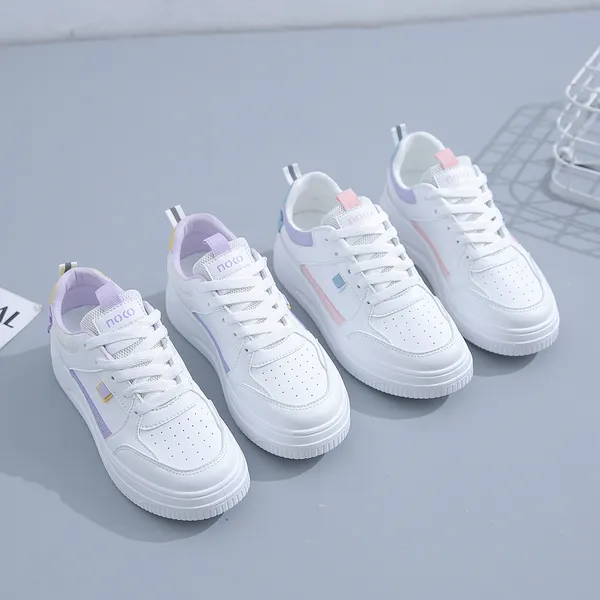 Mode Hotsale Damen Flatboard Schuhe Weiß-Rosa Weiß-Lila Frühling Freizeitschuhe Turnschuhe Color27