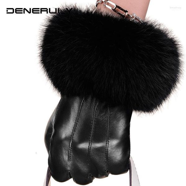 Fünf Finger Handschuhe Winter Frauen 2023 Touchscreen Echtes Leder Schwarz Luva Guantes Handschoenen Modis Hiver Femme