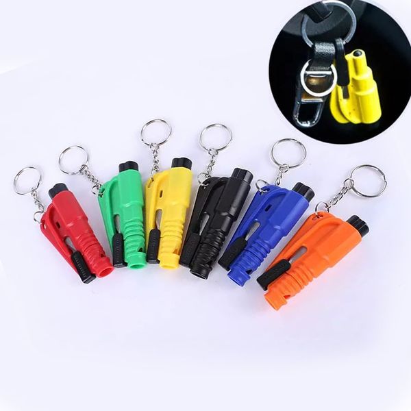 Portable Mini Self Defense Saving Hammer Key Chain Rings Seat Belt Cutter Auto Window Breaker Keychain Car Emergency Safety Hammer Escape Lift Save Tool SOS Whistle