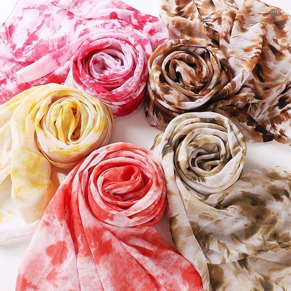 Abbigliamento etnico Chiffon Tie Dye Musulmano Turbante Sciarpa Per Le Donne Islam Hijab Morbido Femme Testa Velo Moda Lungo Scialle Avvolgere Mujer Sciarpe