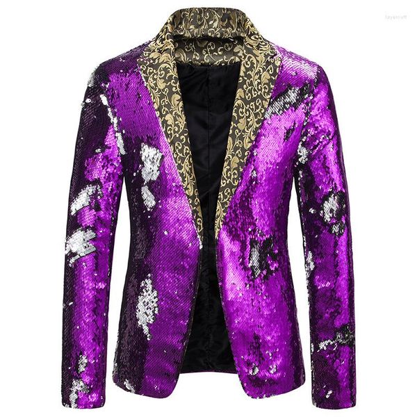 Abiti da uomo Blazer neri con paillettes di lusso per uomini luccicanti luccichio da nightclub da sera a scialle di costume a scialle collare slim blazer giacca blazer 2xl 2xl