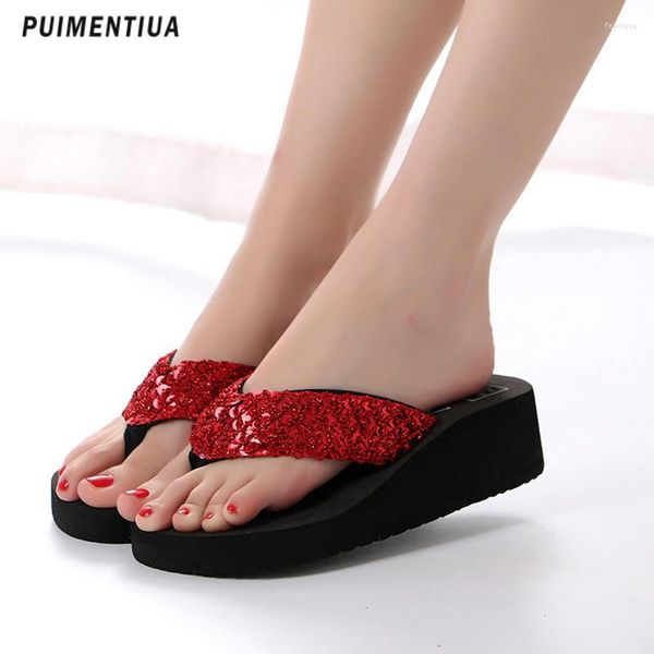 Hausschuhe 2023 Frauen Mode Sommer High Heels Süße Strand Flip-Flops Slipper Plattform Schuhe Sandalen Rutschfeste Füße