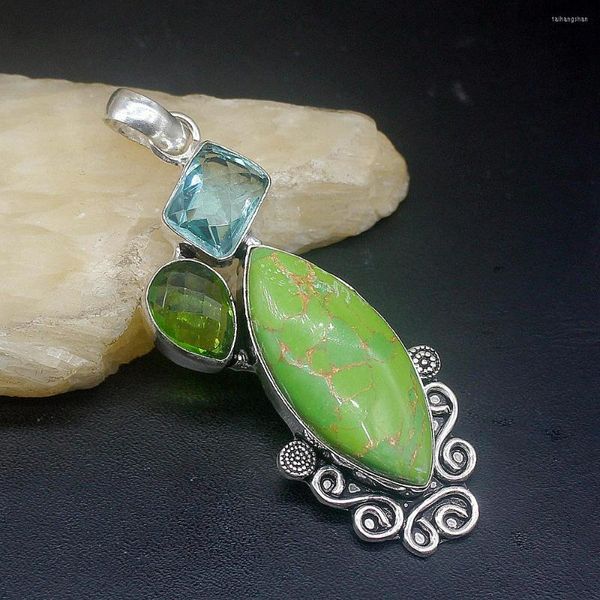 Anhänger Halsketten Hermosa Schmuck Natürliche Grüne Türkis Peridot Silber Farbe Charm Halskette Für Frauen Geschenke 20234708