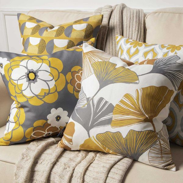 Decorazioni interne Fodera per cuscino per divano con motivo geometrico giallo grigio petalo in lino, decorazione per la casa personalizzabile per te 40x40 45x45 R230228