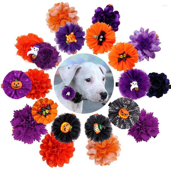 Hundebekleidung 10 stücke Mode Kreative Halloween Dekorieren Blume Haustier Fliegen Kürbis Muster Polyester Schleife Für Kleine Lieferungen