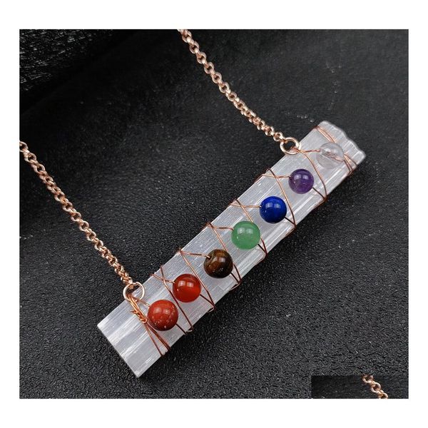 Colar de pingente de pingente de carro DVR colar de pilar de gesso Reiki cistos de cistos de sete contas Chakra Charms de energia pendum amet orgonite jóias gota de dhls9