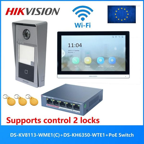 Video Kapı Telefonları Hikvision Orijinal Çok Dili Poe Interkom Kiti DS-KV8113-WME1 (C) DS-KH6350-WTE1 anahtarı içerir